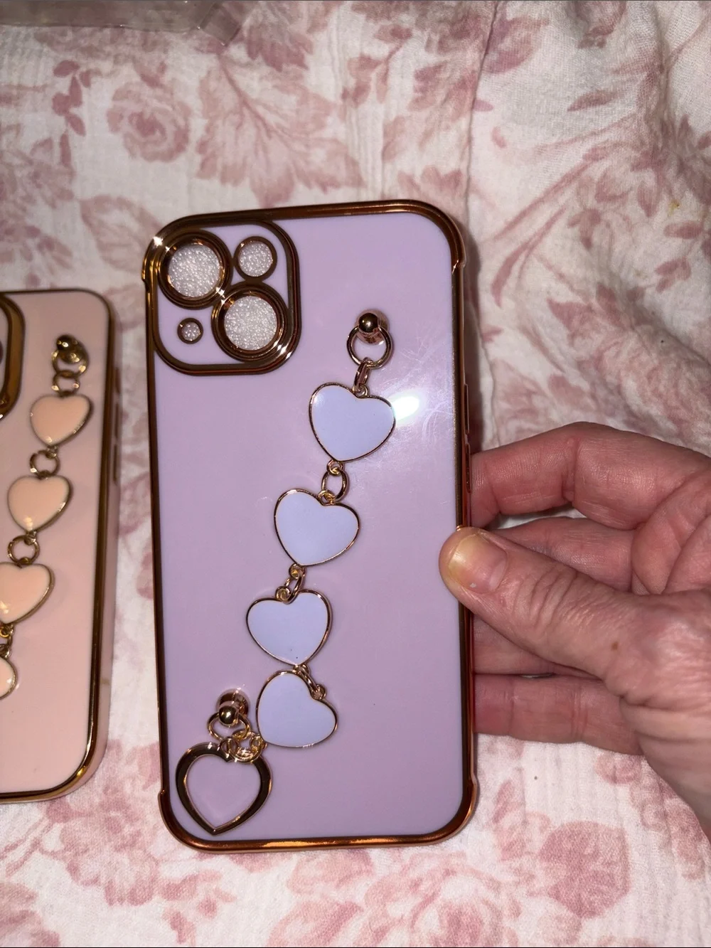 Set of 2 Heart Charm Phone Cases- Pink and Lavender IPhone 14